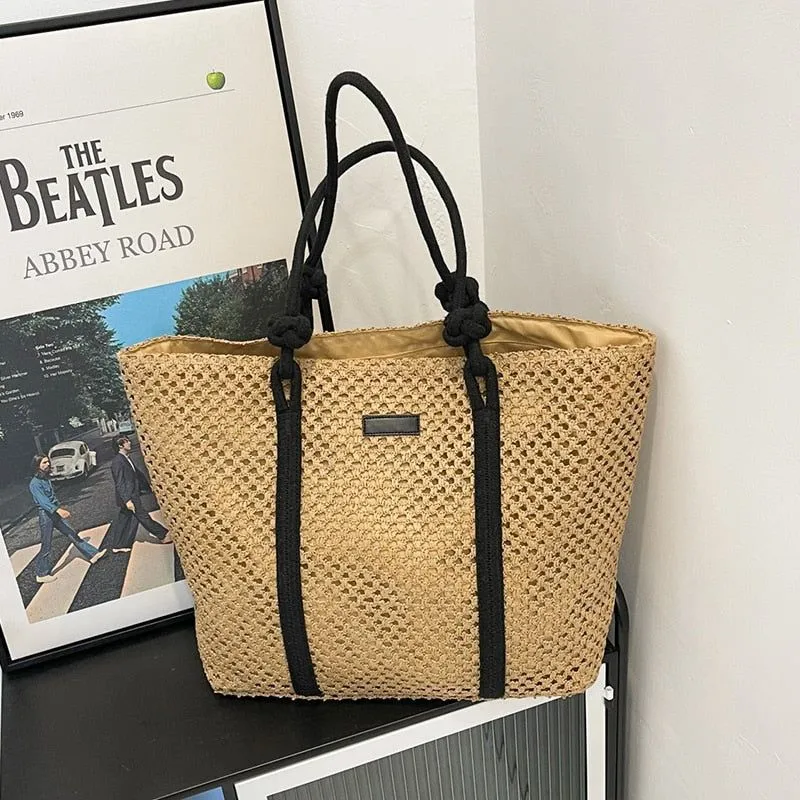 Women's Hand-Woven Natural Straw Tote Handbag