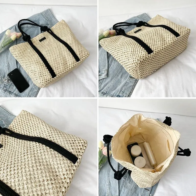 Women's Hand-Woven Natural Straw Tote Handbag