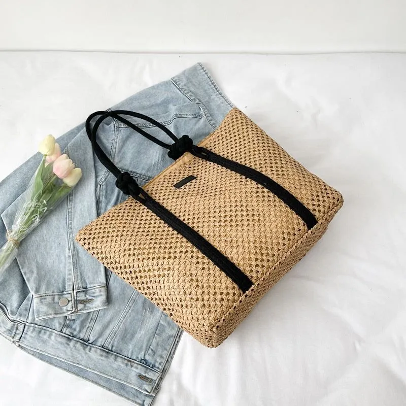 Women's Hand-Woven Natural Straw Tote Handbag