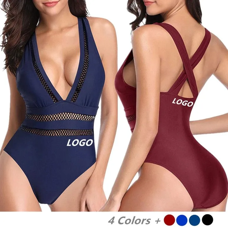 Women's Sexy V-Neck Beachwear: Stylish Bandeau Swimsuit for Summer