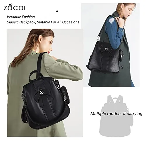 ZOCAI Backpack Purse for Women Fashion Backpack Purses PU Leather Daypacks Anti-Theft Shoulder Bag Satchel Purse